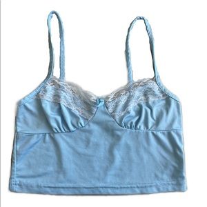small baby blue lace neckline cami top